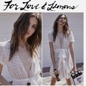 For Love & Lemons Fire Cracker Star Mini Short Dress Silk Blend White Size Small